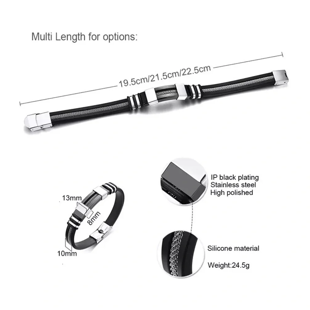 Water resistant Groove Wrap Men Metal Poly Stainless Steel Duo Bracelet